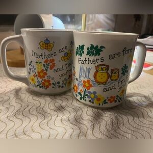 Vintage novelty mugs. Mothers are forever. Fathers are forever.